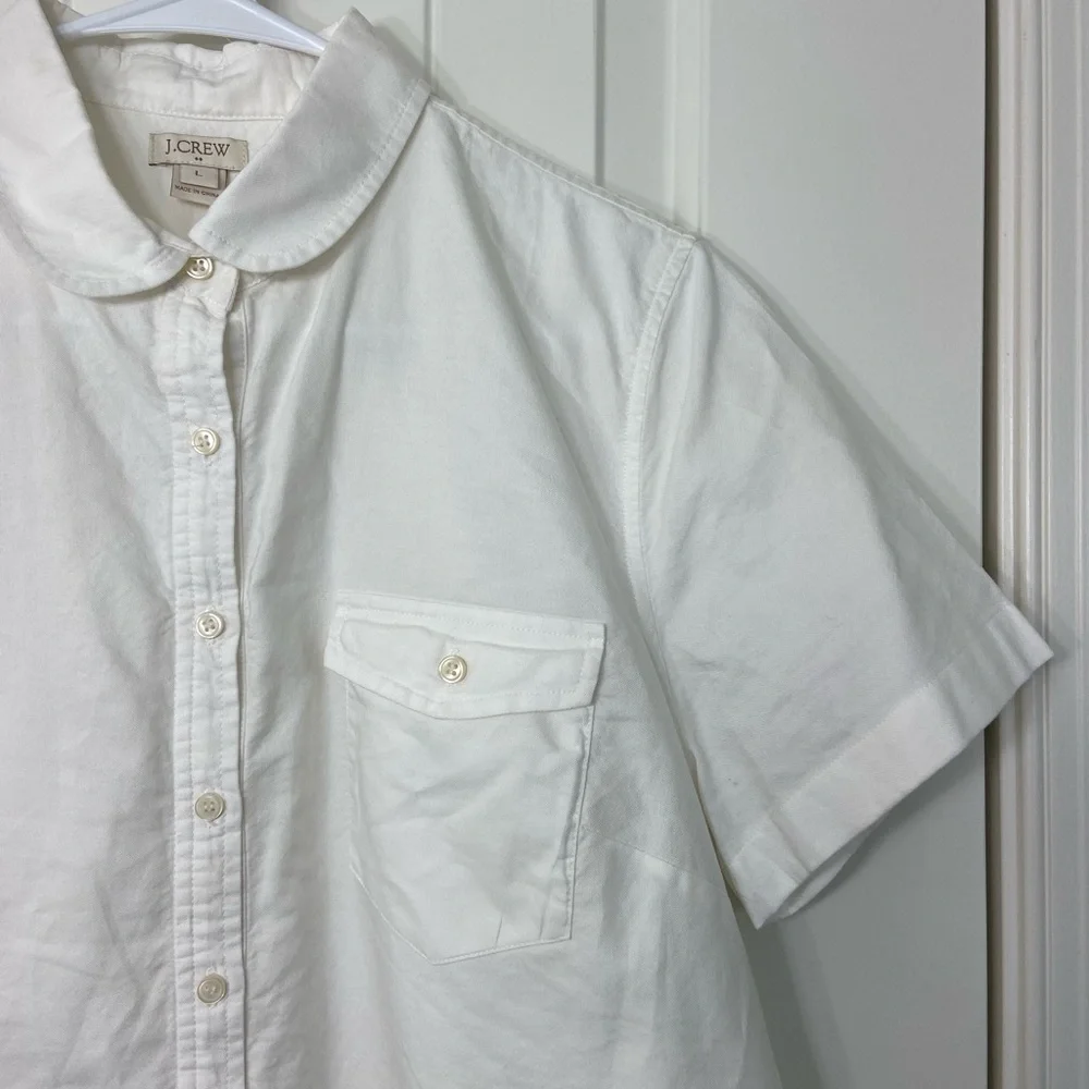 J. Crew men’s solid white full button front chest pocket casual dress shirt L‎